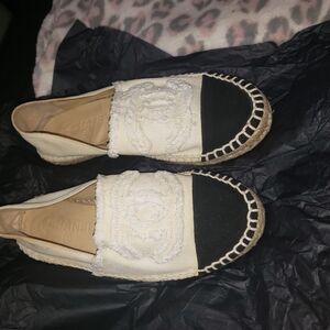 Chic Black and Cream Espadrilles with Canvas Upper